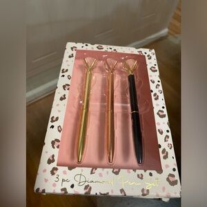 Diamond Style Top Decoration Votum 3 Piece Pen Set, Striped & Gold Tone